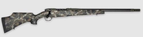 Weatherby Mark V Carbon Compact, 22 Creedmoor, 18", Hand-laid, Monte Carlo fiberglass stock, Black with Brown, Green and White sponge Accents, 3+1 Rds