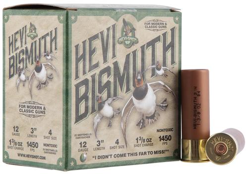 HEVI-Shot Hevi-Bismuth Waterfowl Shotshells HS14004, 12 Gauge, 3", 1450 fps, #4 Shot, 25 Rds/bx