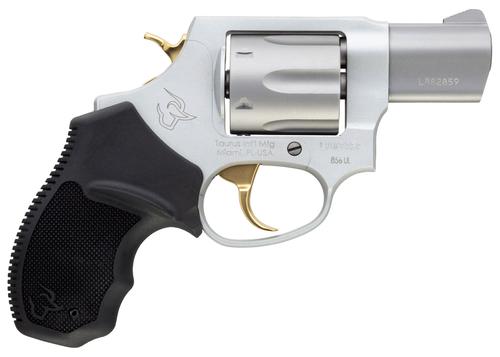 Taurus 856 Ultra-Lite Revolver 2856029ULGLD, 38 Special, 2", Black Rubber Grip, Matte Stainless Finish w/Gold Accents, 6 Rd