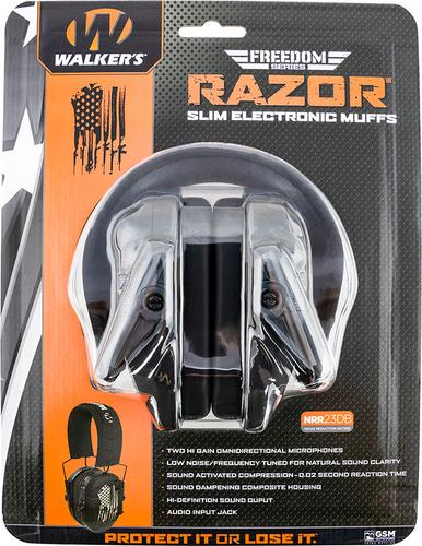 Walker's Razor Freedom Muff Electric Hearing Protection, Distressed U.S. Flag (RSEMFSFLG)