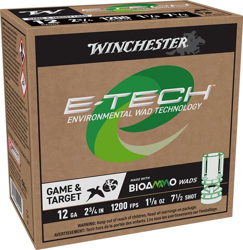 Winchester E-Tech Shotshells WCM127, 12 Gauge, 2-3/4", 1 1/8 oz, 1200 fps, #7.5 Steel Shot, 25 Rds/box