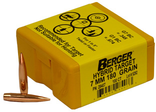Berger Hunting Bullets 7 MM, .284 Diameter, 180 Grain, Match Grade, Hybrid Target, 500 Per Box (28707), Not Loaded