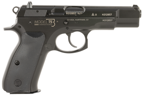CZ 75 B 50th Anniversary Pistol 91106, 9mm, 4.60in, Black Plastic Grips, Black Polycoat Finish, 16 Rds
