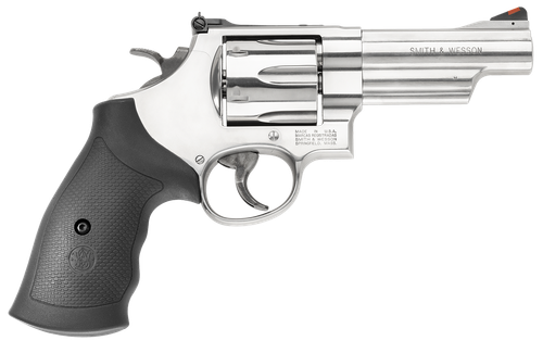 Smith & Wesson 629 Revolver 163603, 44 Remington Mag, 4", Rubber Grip, Satin Stainless Finish, 6 Rd, Red Ramp, White Outline Sights