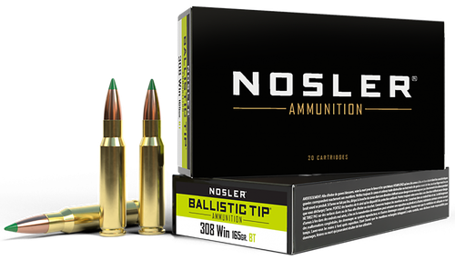 Nosler Ballistic Tip Hunting Ammunition 40063, 308 Winchester, Ballistic Tip, 165 GR, 2800 fps, 20 Rd/bx