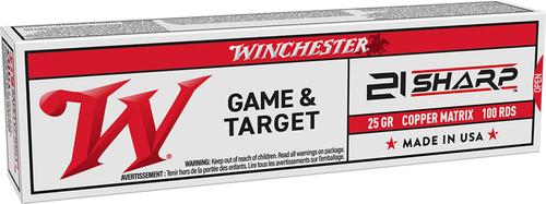 Winchester Game & Target Rimfire Ammunition S21SLF, 21 Sharp, Copper Matrix, 25 gr, 1750 fps, 100 Rds/Bx