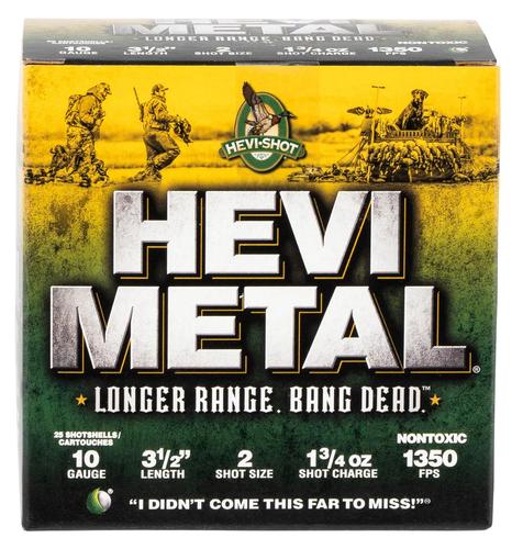 HEVI-Metal Longer Range Shotshells HS37502, 10 Gauge, 3-1/2", 1 3/4 oz, 1350 fps, #2 Shot, 25 Rds/bx