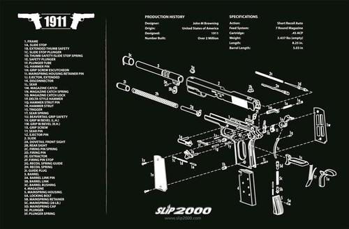 Slip 2000 1911 Exploded Blueprint Cleaning Mat (MAT-1911)