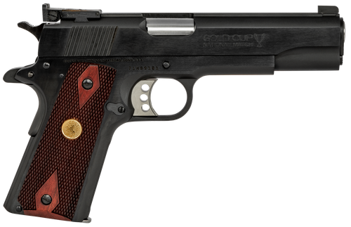 Colt 1911 Gold Cup SAO Pistol O5873A1, 38 Super, 5" National Match Barrel, Rosewood Grips, Blued Finish, 9 Rds