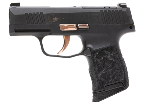 Sig Sauer P365 Rose Optic Ready Pistol, 380 ACP, 3.10in, Rose Engraved Grips, Black w/Rose Gold Accents Finish, 10 Rds