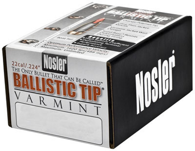 Nosler Varmint Ballistic Tip 22 Caliber 55 Grain Spitzer 100/Box (39526), Not Loaded