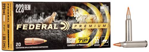 Federal V-Shok Rifle Ammunition P223F, 223 Remington, Nosler Ballistic Tip Vital Shok, 55 GR, 3240 fps, 20 Rd/bx