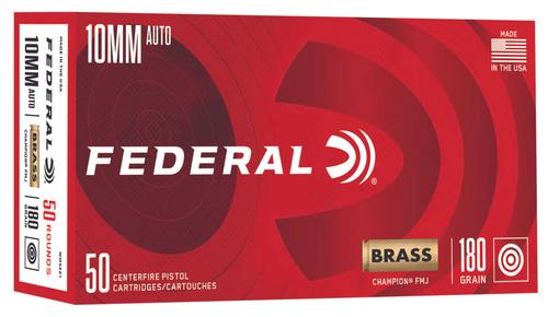 Federal Champion Pistol Ammunition WM5221, 10mm Auto, Full Metal Jacket, 180 gr, 1200 fps, 50 Rd/Bx