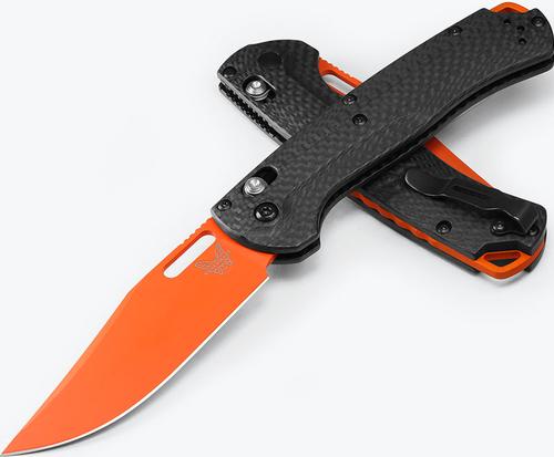 Benchmade Taggedout Knife w/Plain Edge Clip-Point Orange Cerakote Blade, Carbon Fiber Handle (15535OR-01)