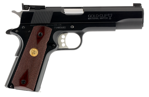 Colt 1911 Gold Cup Pistol O5872A1, 9mm Luger, 5", Walnut w/Gold Medallion Grips, Blued Finish, 8 Rd