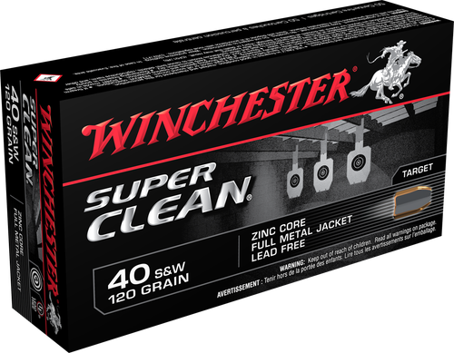 Winchester Super Clean Pistol Ammunition W40SWLF, 40 S&W, Full Metal Jacket, 120 GR, 1250 fps, 50 Rd/Bx