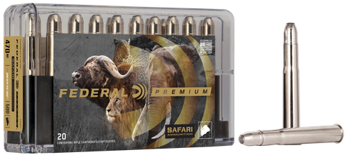 Federal Premium Cape-Shok Rifle Ammunition P470T1, 470 Nitro Express, Trophy Bonded Bear Claw, 500 GR, 2150 fps, 20 Rd/bx