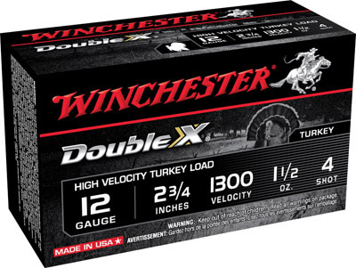 Winchester Supreme High Velocity Turkey Shotshells STH124, 12 Gauge, 2-3/4", 1-1/2 oz, 1300 fps, #4 Copper Pltd Lead Shot, 10 Rd/bx