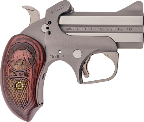 Bond Arms Grizzly Pistol BAGR, 45 Colt / 410 Gauge, 3", Rosewood Grips, Stainless Finish, 2 Rds