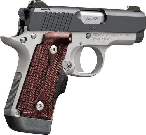 Kimber Micro Two Tone (LG)(NS) Pistol 3300215, 380 ACP, 2.75", Rosewood CrimsonTrace Grips, Black Slide, Night Sights, 6 Rd