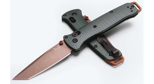 Benchmade Bailout Folding Knife w/Stainless Steel FDE Tanto Plain Edge Blade, Taiga Green Aluminum Handle