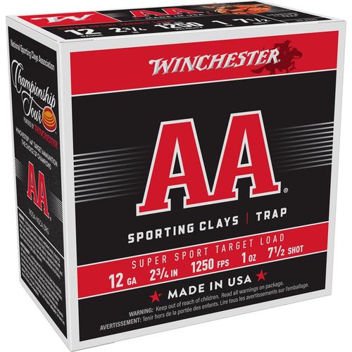 Winchester AA Super Sport Shotshells AASC12507, 12 Gauge, 2-3/4", 1 oz, 1250 fps, #7.5 Lead, 25 Rds/bx
