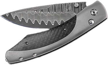 William Henry Spearpoint Vega Folding Knife, Wave Damascus Blade, Titanium and Carbon Fiber Handle (B12VEGA)