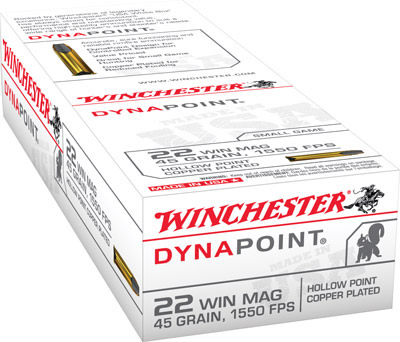 Winchester USA Dynapoint Magnum Rimfire Ammunition USA22M, 22 Magnum (WMR), Dynapoint, 45 GR, 1550 fps, 50 Rd/bx