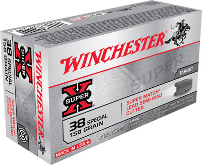 Winchester Super-X Pistol Ammunition X38WCPSV, 38 Special, Lead Semi-Wadcutter, 158 GR, 755 fps, 50 Rd/bx