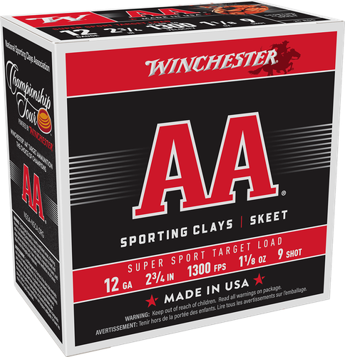 Winchester AA SuperSport Sporting Clays AASC129, 12 Gauge, 2-3/4", 1-1/8 oz, 1300 fps, #9 Lead Shot, 25 Rds/Bx