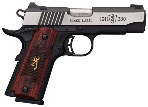 Browning 1911-380 Black Label Medallion Pro Compact Pistol 051915492, 380 ACP, 3.58", Rosewood w/Gold Buckmark Inlay Grips, Matte Black Finish, 8 Rds