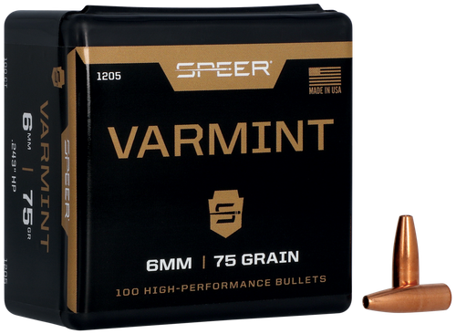 Speer 6MM/243 Caliber 75 Grain Hollow Point 100/Box (1205), Not Loaded