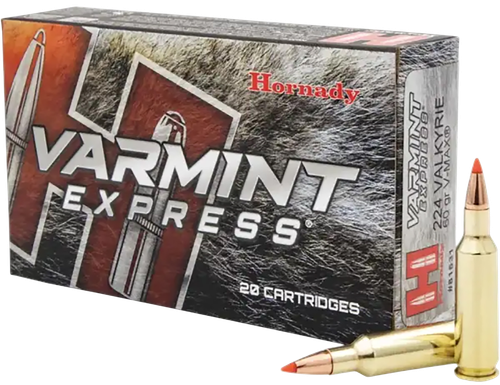 Hornady Varmint Express Rifle Ammunition 81531, 224 Valkyrie, V-Max, 60 GR, 3300 fps, 20 Rd/Bx