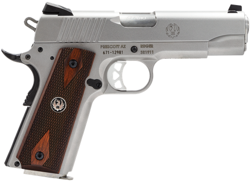 Ruger SR1911 Commander Pistol 6702, 45 ACP, 4.25 in, Wood Grip, Stainless Finish, 8 Rd