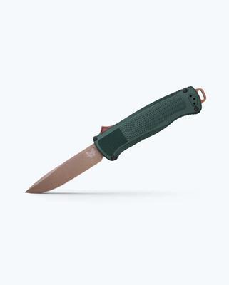 Benchmade Shootout Out The Front Knife w/ Plain Edge Tan Tanto Blade, Taiga Green Grivory Handle (5370TN-2601)