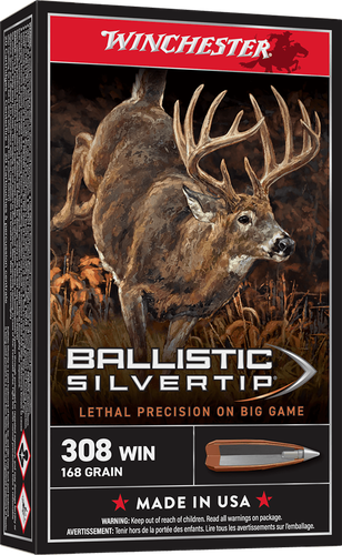 Winchester Supreme Rifle Ammunition SBST308A, 308 Winchester, Ballistic Silvertip, 168 GR, 2670 fps, 20 Rd/bx