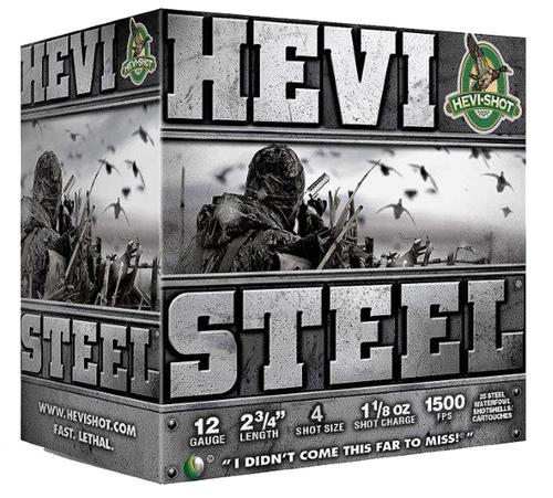 HEVI-Shot Hevi-Steel Shotshells HS61224, 12 Gauge, 2-3/4", 1 1/8 oz, 1500 fps, #4 Steel Shot, 25 Rds/bx