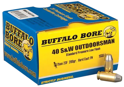 Buffalo Bore Outdoorsman Pistol Ammunition 23F/20, 40 S&W, Hard Cast Flat Nose, 200 GR, 1000 fps, 20 Rd/Bx