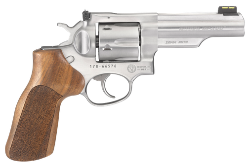 Ruger GP100 Match Champion Revolver 1775, 10mm, 4.2", Adj Sight, Hogue Stippled Hardwood, Satin Stainless Finish, 6rd