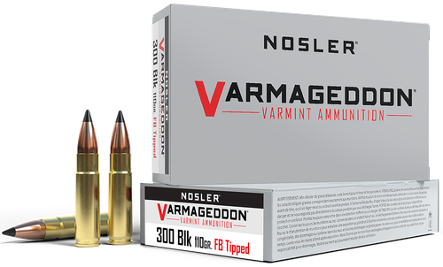 Nosler Varmint Rifle Ammunition 40127, 300 AAC Blackout/Whisper, Flat Base Tip, 110 GR, 2150 fps, 20 Rd/Bx