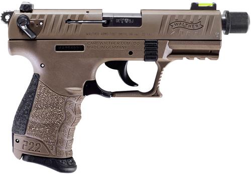 Walther P22 QD Rimfire Pistol 5120753, 22 LR, 3.42 in, FDE  Polymer Grip, FDE Finish, 10 Rd