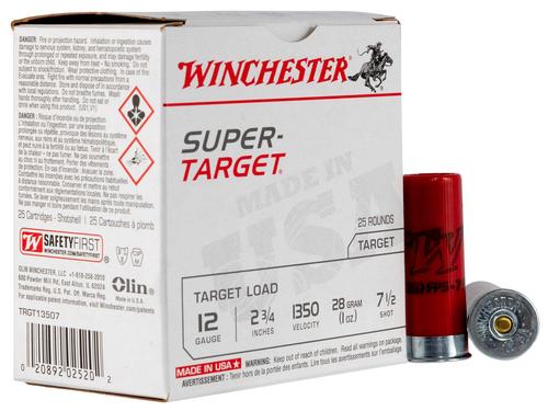 Winchester Super Target Shotshells TRGT13507, 12 Gauge, 2-3/4", 1 oz, 1350 fps, #7.5 Lead Shot, 25 Rds/bx
