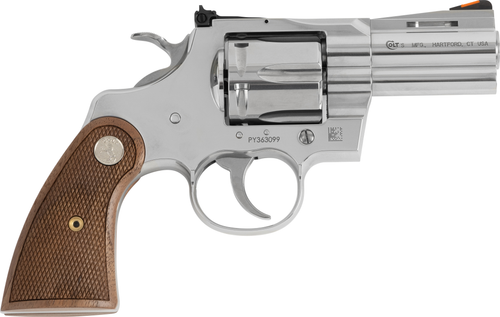 Colt Python Revolver PYTHON-SP2WCTS, 357 Magnum, 2.5", Walnut Grips, Stainless Steel Finish, 6 Rds