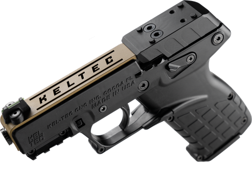 Kel-Tec P17 Pistol P17BBLKORTANS, 22 LR, 3.80", Textured Grips, Black Finish, Tan Slide, Optic Ready, 16 Rds