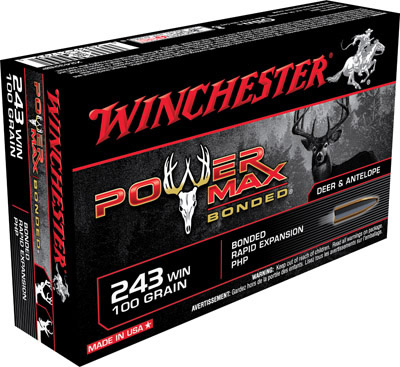 Winchester Super-X Power Max Bonded Rifle Ammunition X2432BP, 243 Winchester, Hollow Point (HP), 100 GR, 2960 fps, 20 Rd/bx
