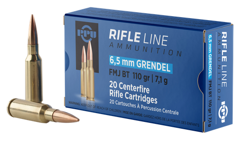 Prvi Partizan Rifle Ammunition PP6GF, 6.5 Grendel, Full Metal Jacket Boat Tail, 110 gr, 2756 fps, 20 Rd/Bx