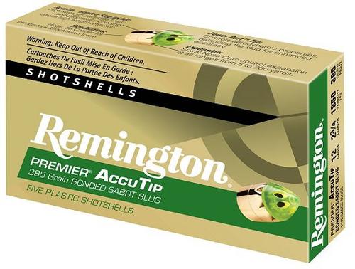 Remington Premier Rifle Ammunition PRA12M, 12 Gauge, 3", 385 GR, AccuTip Sabot Slug, 5 Rd/bx
