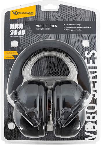 Pyramex VGPM8011C Venture Gear V80 Muff, Foam, 32 dB, Over the Head, Black, Adult, 1 Pair