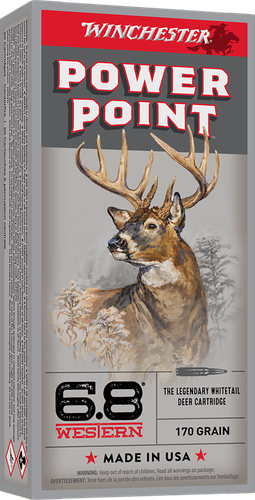 Winchester Power-Point Rifle Ammunition X68W1, 6.8 Western, Power-Point (PP), 170 GR, 2920 fps, 20 Rd/bx