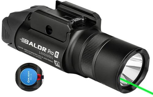 Olight Baldr Pro R Rechargeable Weaponlight, 1350 Lumens, Black Finish, White LED, Green Laser (BALDRPRORBK)